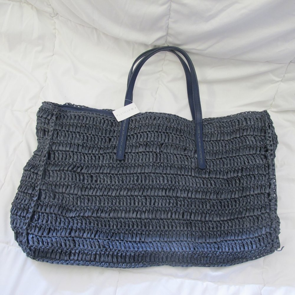 Brand New Athleta Navy Straw Tote Bag